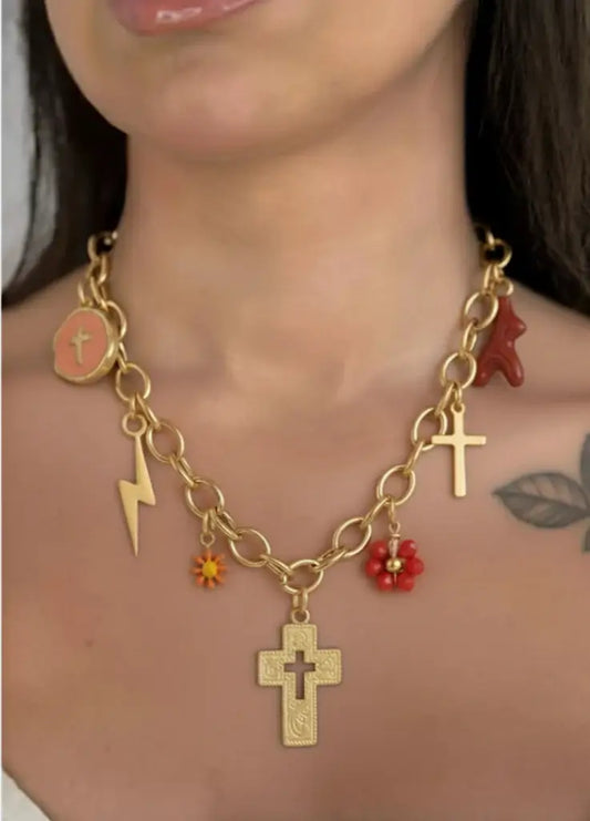 Collier amulettes dorées