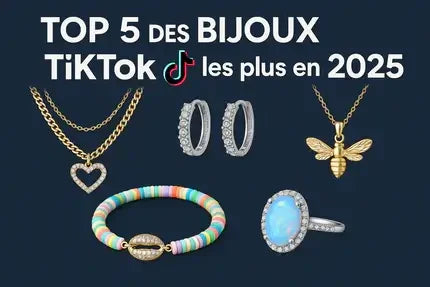 Top 5 bijoux tendance 2025 : collier cœur, créoles, collier abeille, bracelet coloré, bague opale doré en acier inoxydable Reflets d'Or.